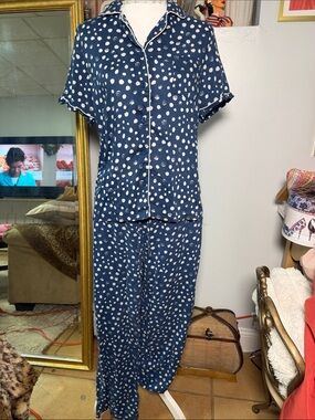 Serra Navy Blue and White Polka Dot Pajama Set